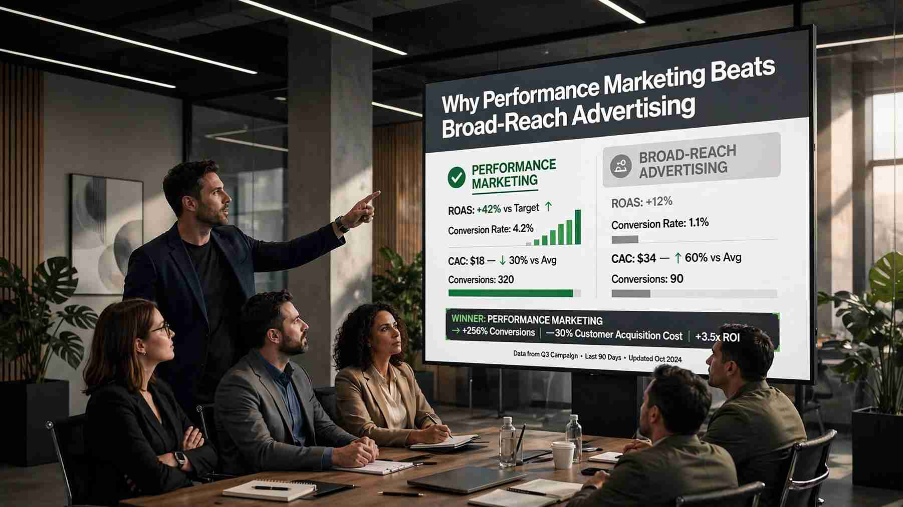 Performance marketing delivers measurable results by targeting the right audience, optimizing campaigns in real time, and focusing on conversions rather than impressions alone. Unlike broad-reach advertising, it helps businesses maximize ROI, reduce wasted ad spend, and achieve sustainable growth through data-driven strategies and precise audience targeting.