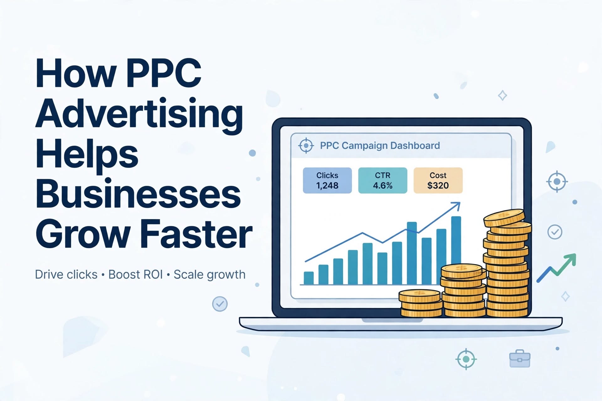 PPC advertising helps businesses grow faster through targeted Google Ads campaigns, quality lead generation, increased website traffic, and improved ROI.